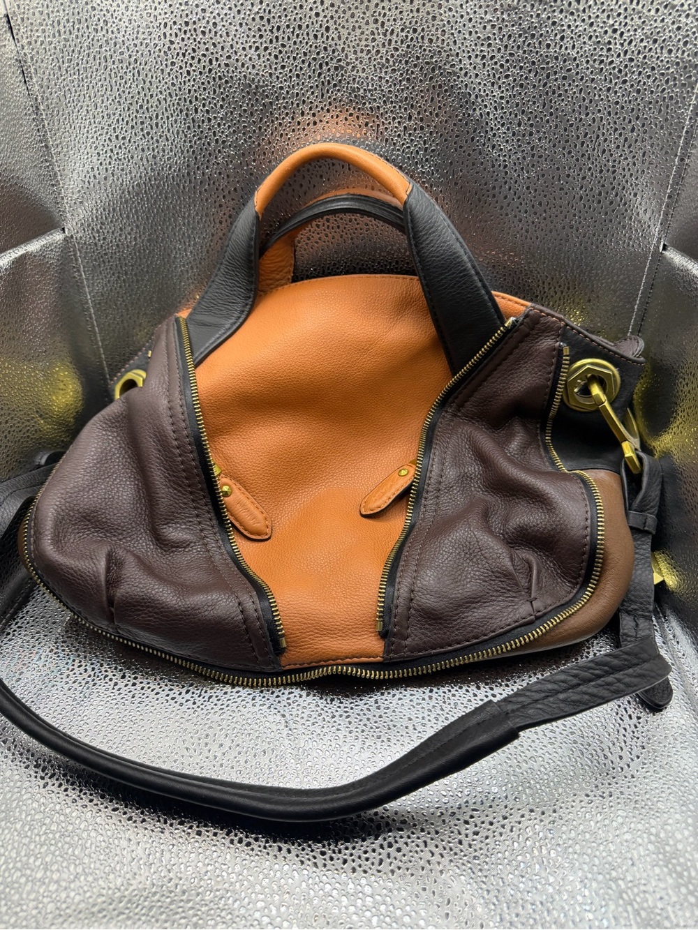 orYANY Two-Tone Brown and Tan Leather Shoulder Bag